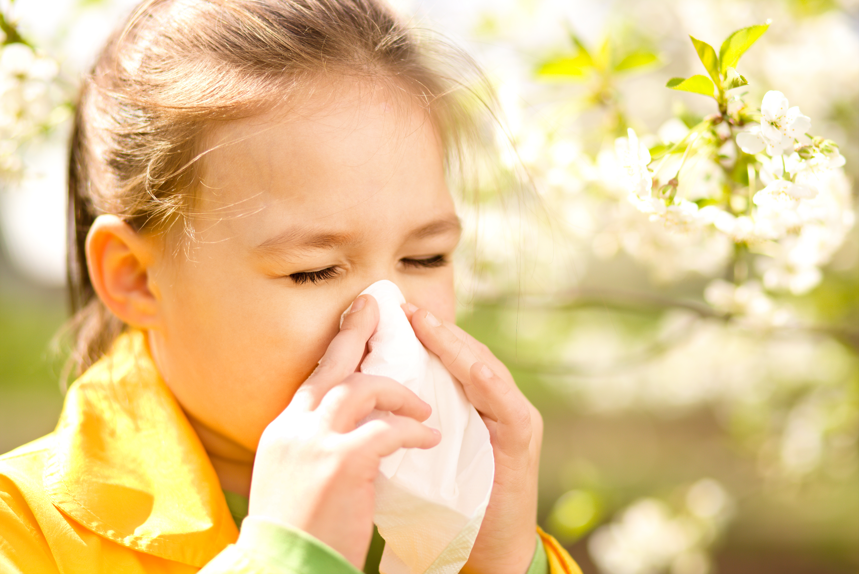 Little girl is blowing her nose